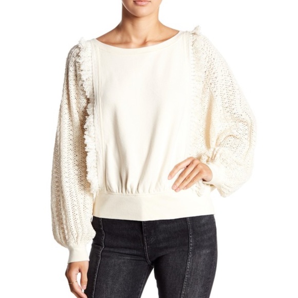 Free People S Ivory Crochet Dolman Sleeve Sweater - Picture 4 of 11
